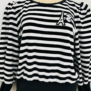 Karl Lagerfeld Paris Black and White Striped Velvet Top